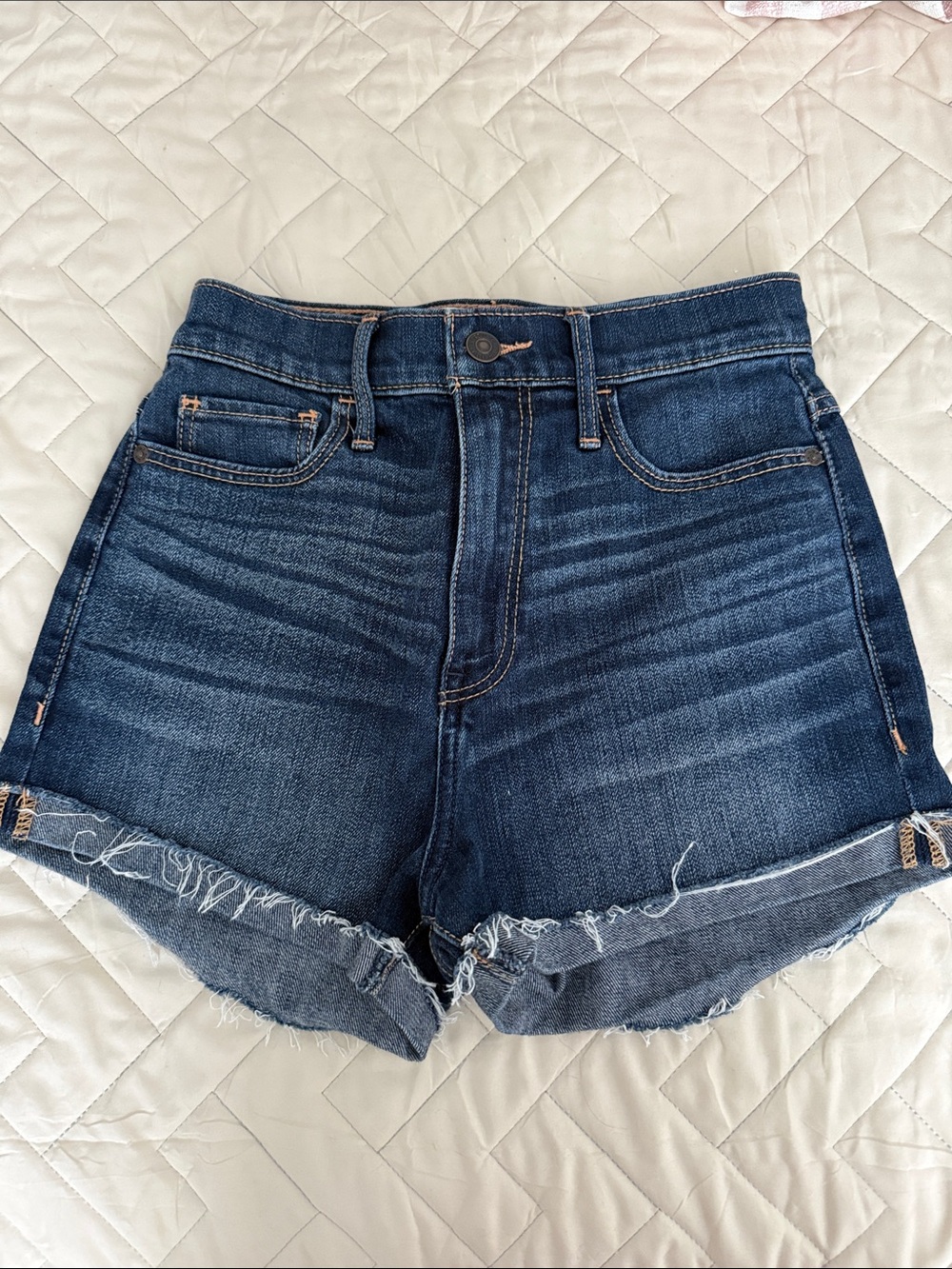 Abercrombie & Fitch Dark Blue High-Rise Cutoff Denim Shorts | Size 24